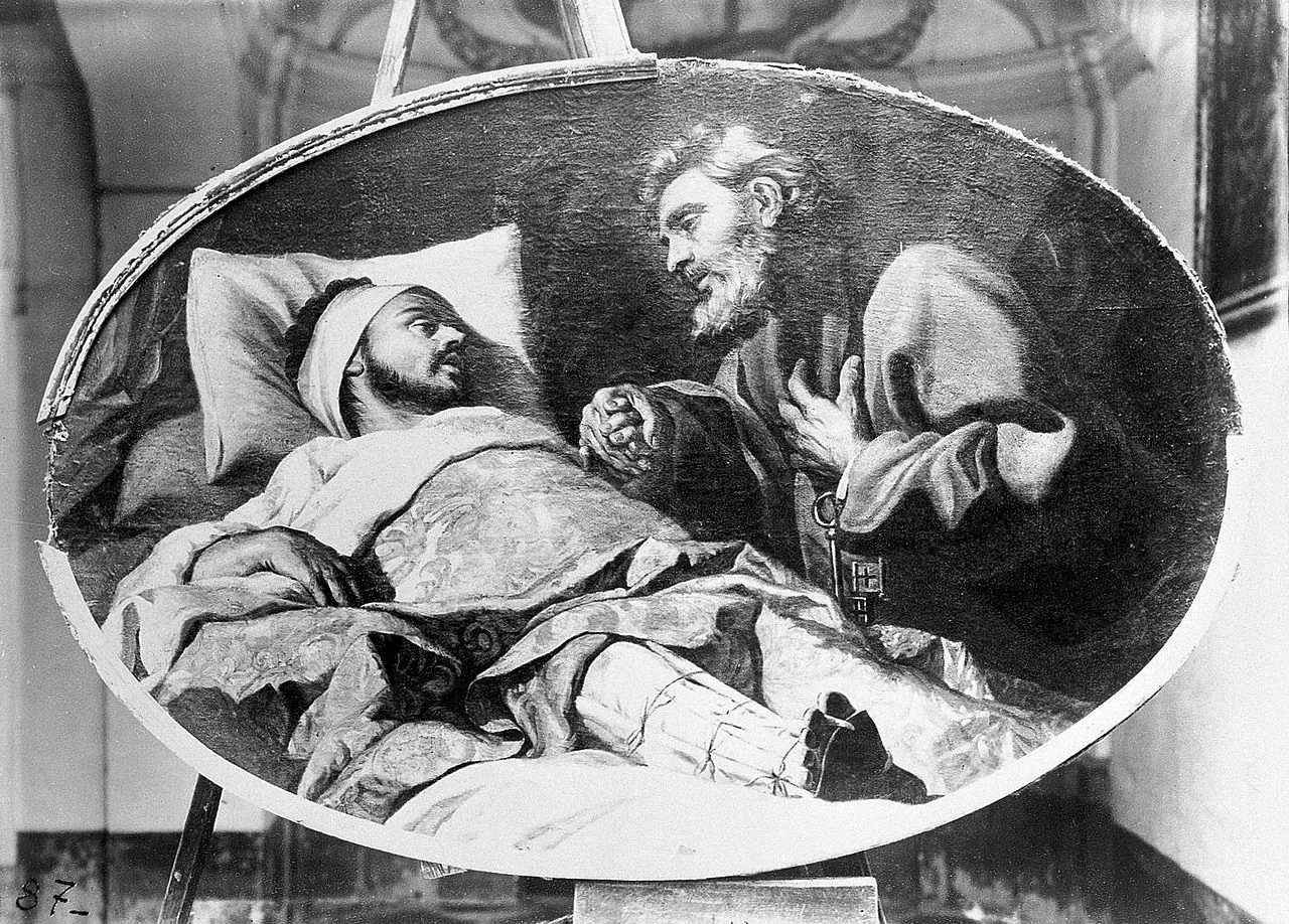 Sant'Ignazio di Loyola indossa le stecche per le gambe